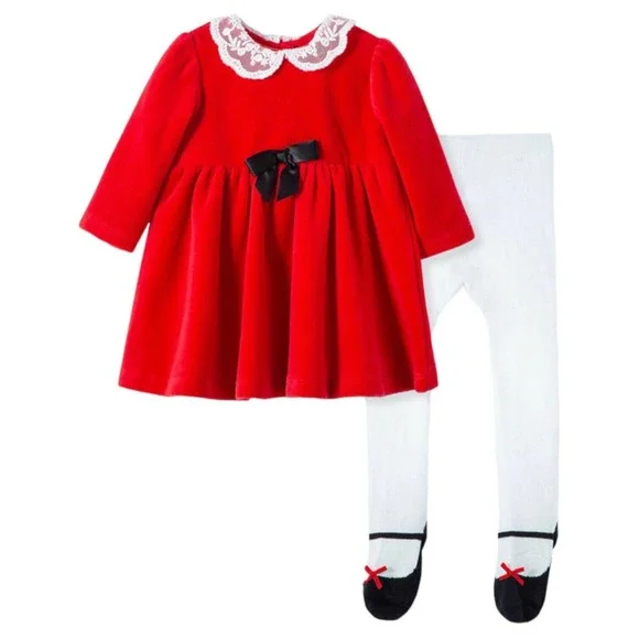 Little Me | Dresses | New Little Me Baby Girls Holiday Dress Footed Tights  Set Red 6 Months | Poshmark